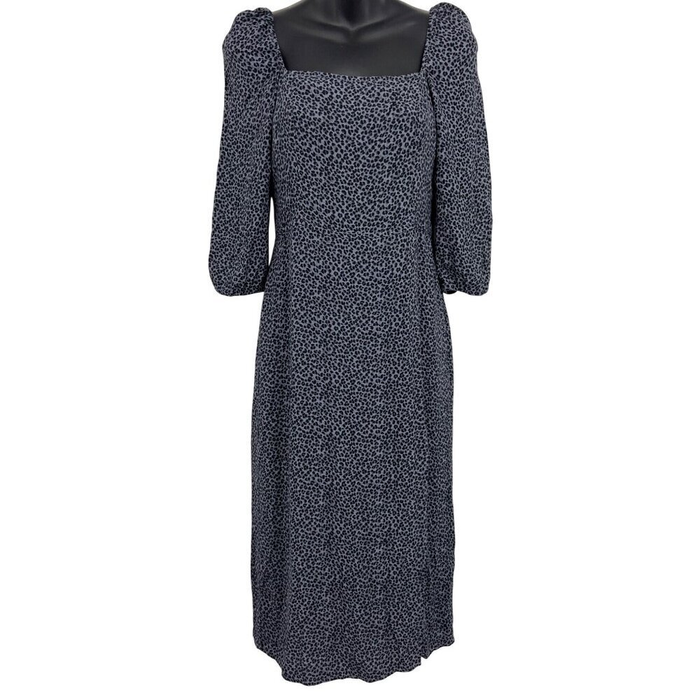 Abercrombie Fitch Dress Women Small S Midi 3/4 Puff Sleeve Leopard Square New